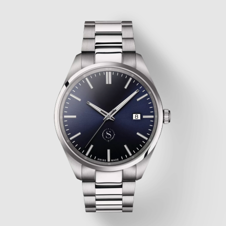 Montre élégante acier inoxydable cadran bleu | Montre homme classique